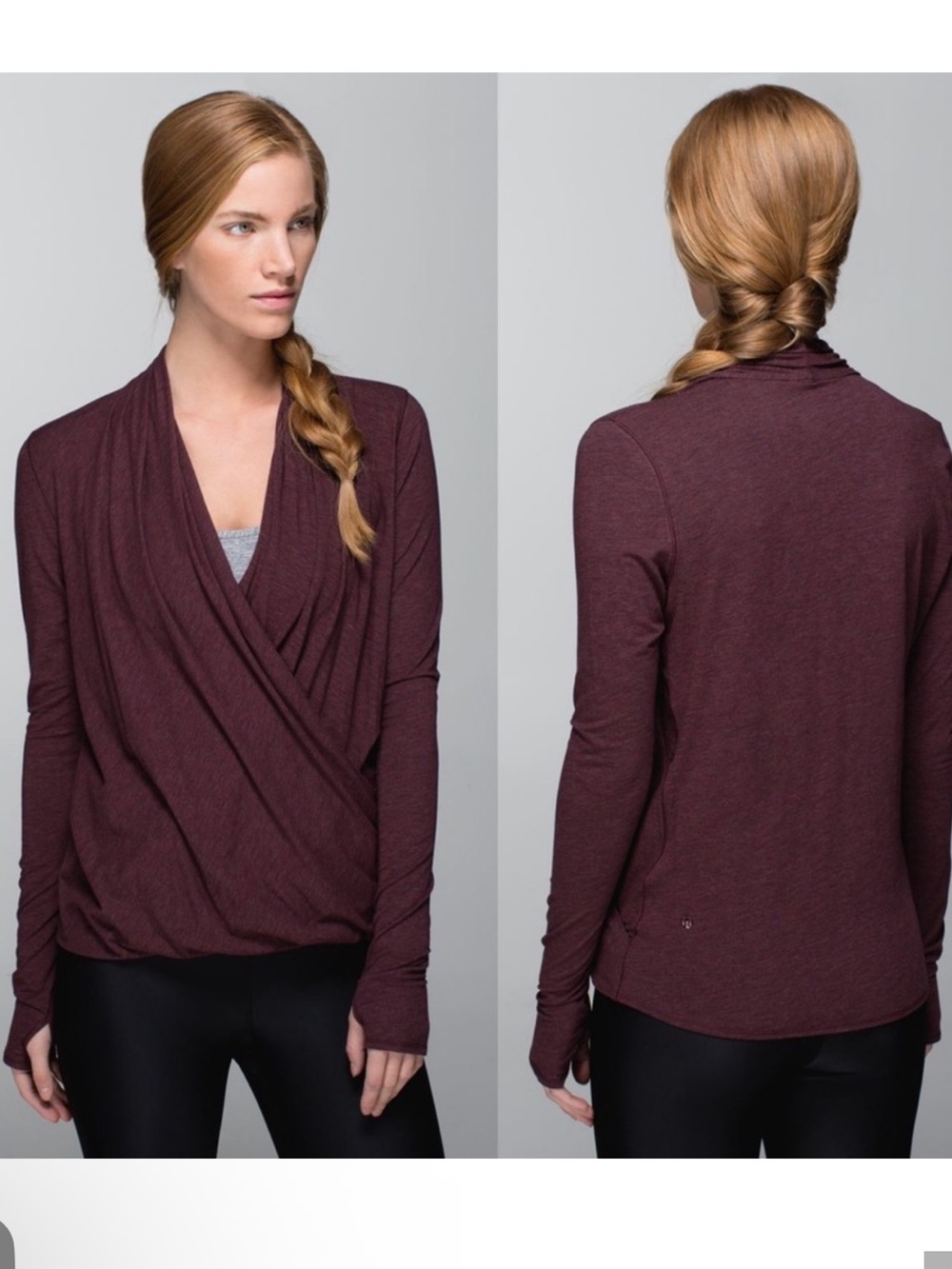LULULEMON Radiant Long Sleeve Top Heathered Bordeaux Wrap Long Sleeve Sz 4